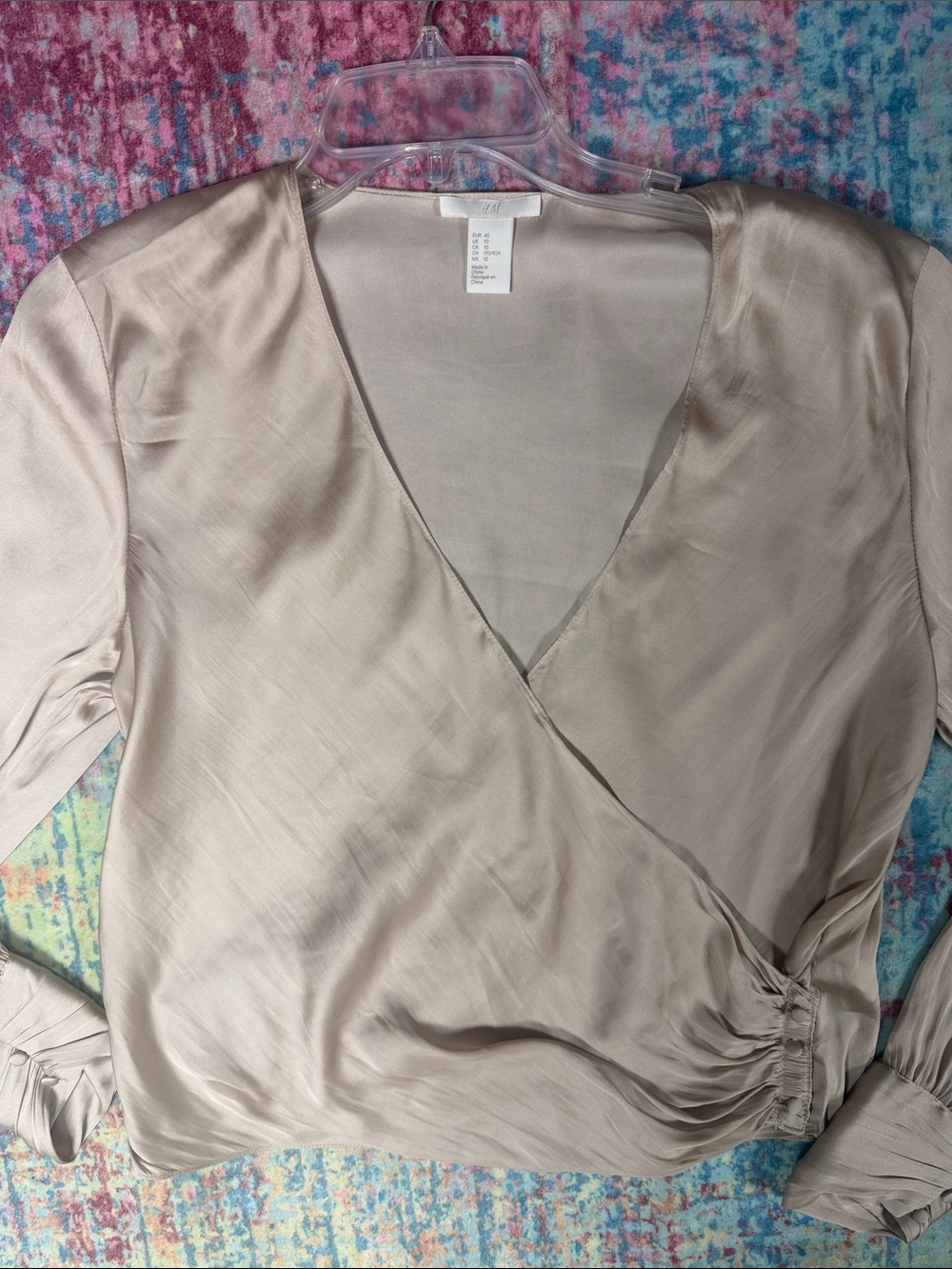 H&M Taupe Satin Wrap Blouse